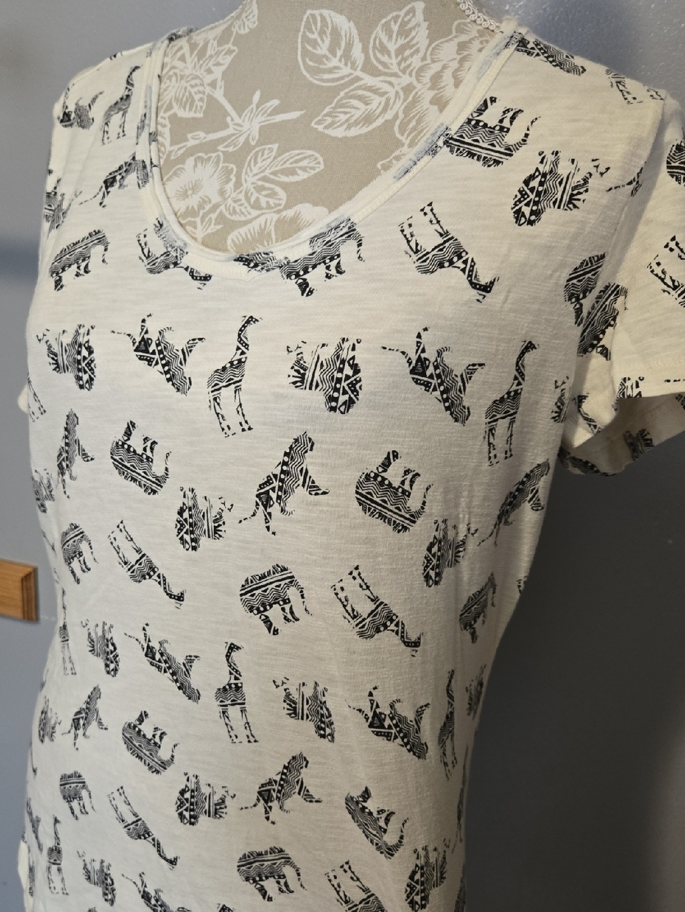 NorthCrest Cream Top with Safari Print